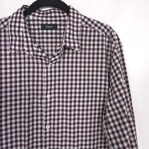Theory Men’s Shirt XL ZACK GARBER Check Plaid Cotton Burgundy White GO774512